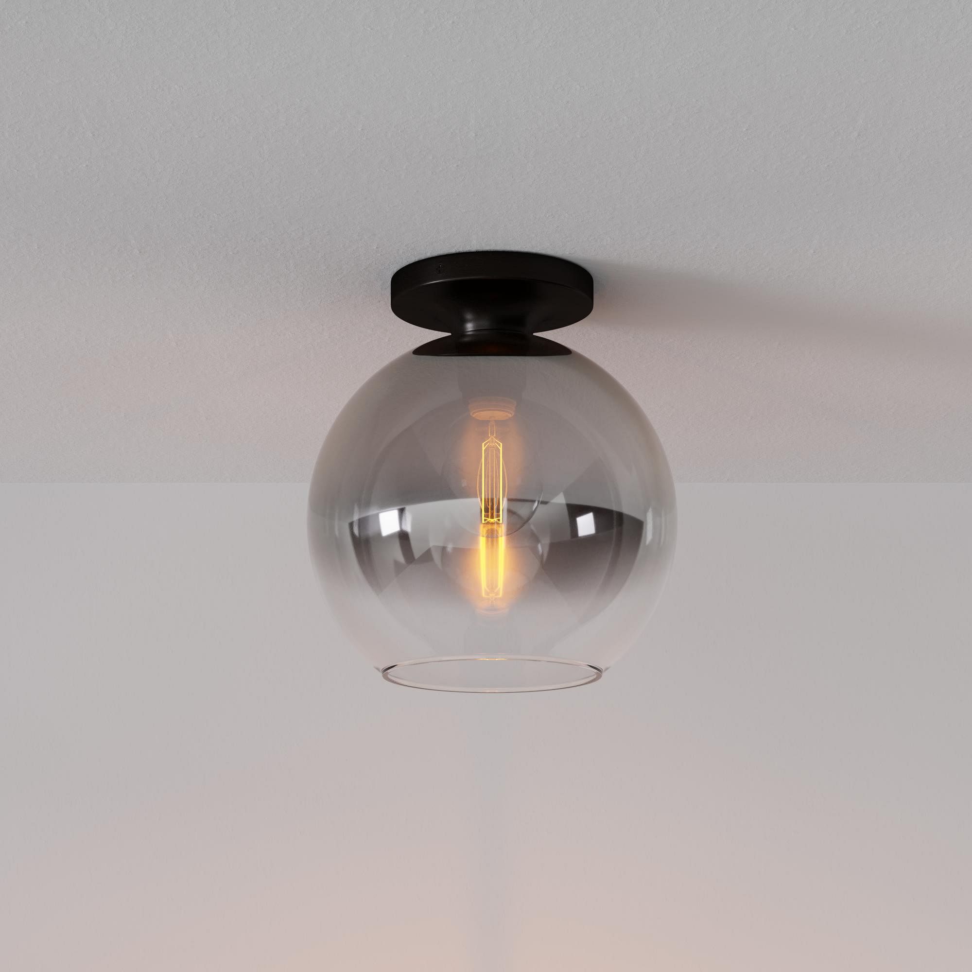 Sculptural Flush Mount Antique Brass Clear Glass Globe 6.5
