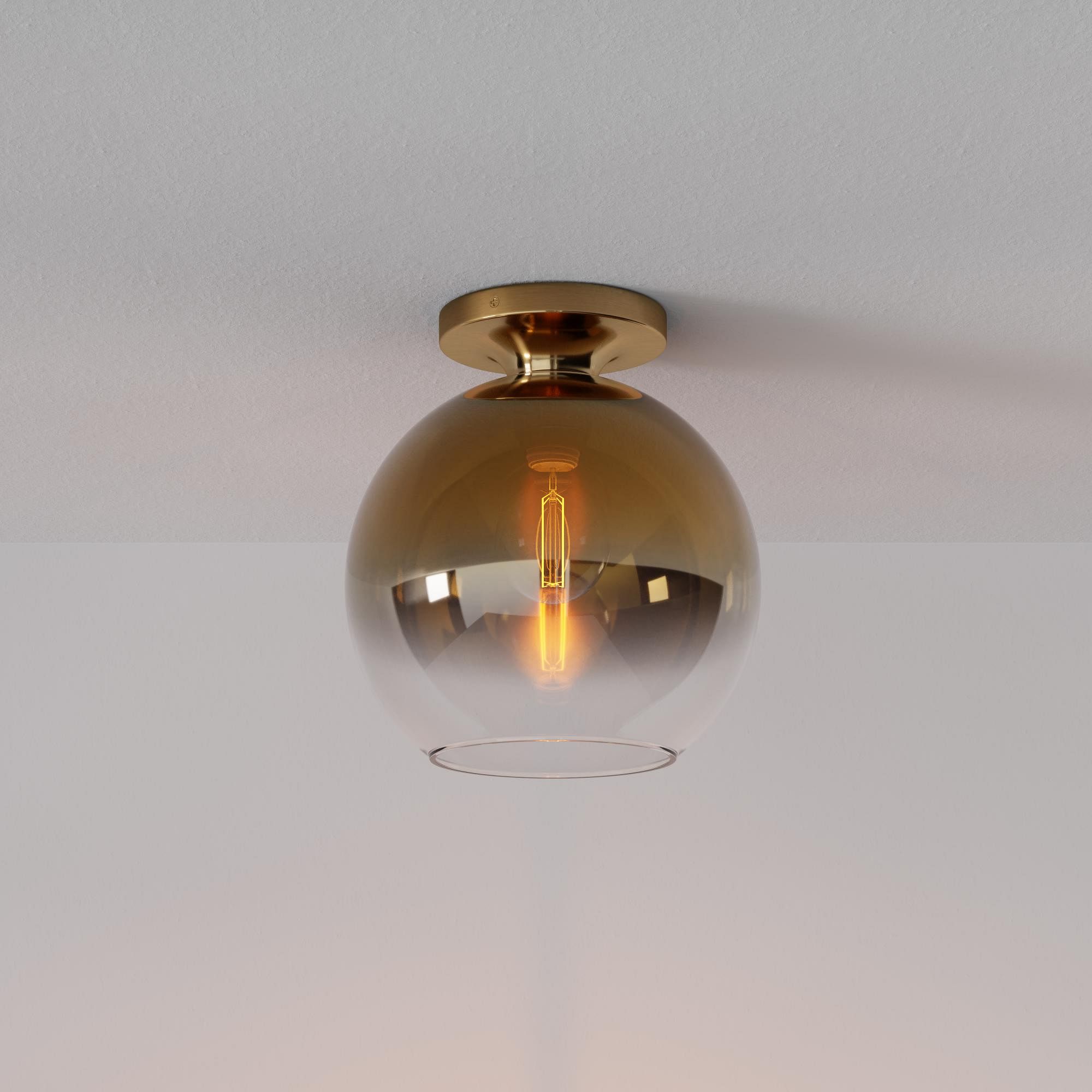 Sculptural Flush Mount Antique Brass Clear Glass Globe 6.5