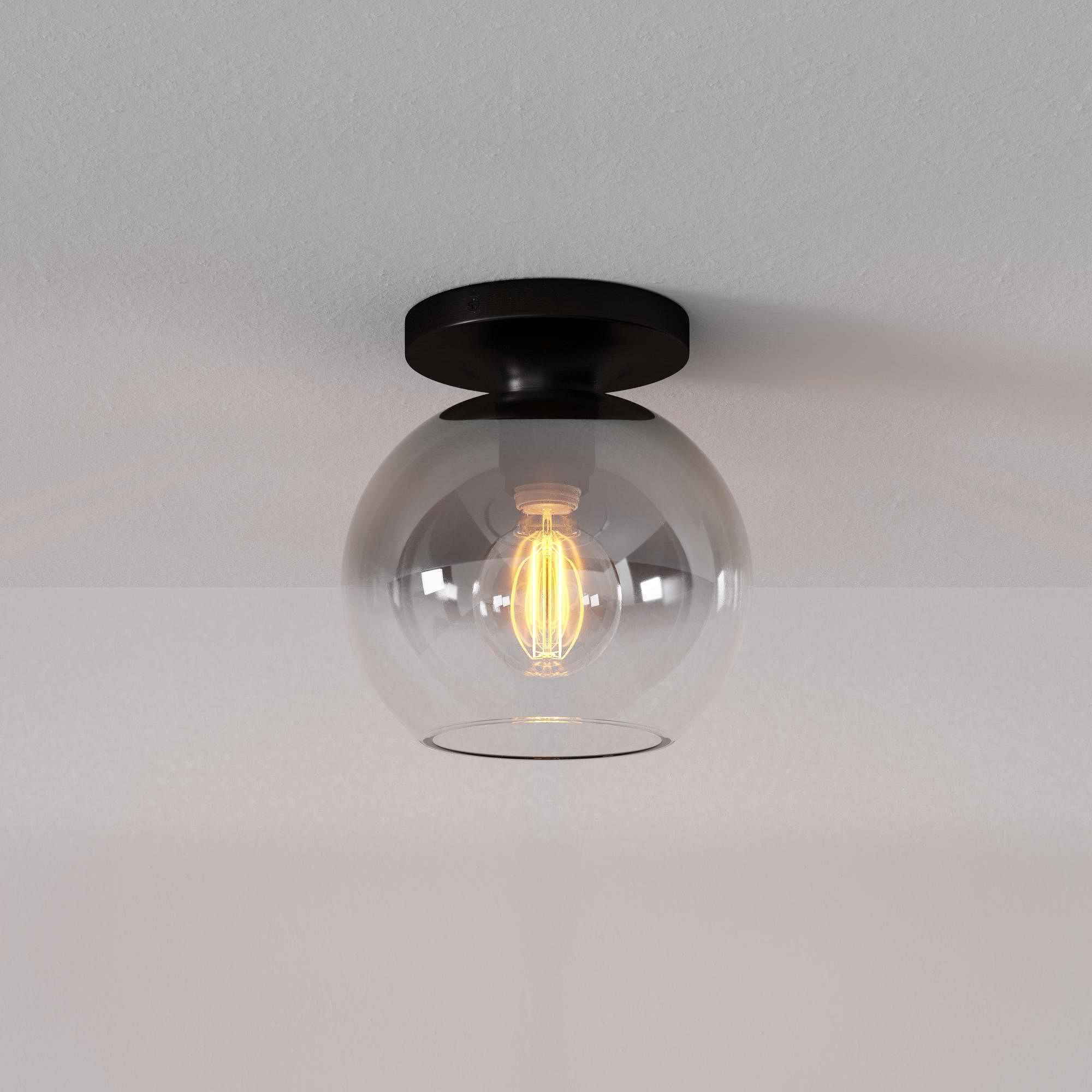 Sculptural Flush Mount Antique Brass Clear Glass Globe 6.5