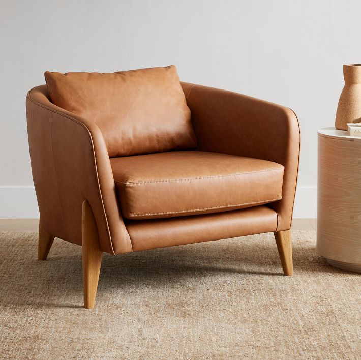 Delray Lounge Chair Poly Ludlow Leather Black Cool Walnut RubberWood West Elm