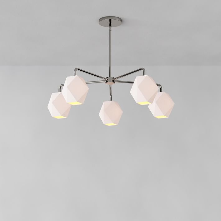 Sculptural 5 Light Chandelier Dark Bronze Milk Glass Faceted 5.5