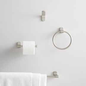 Mid-Century Contour Bath Hardware, Towel Ring, Brushed Nickel