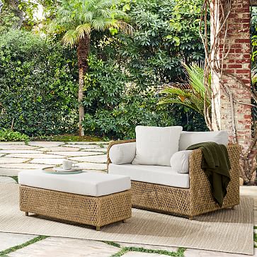 Coastal Outdoor Lounge Set Lounge Chair Ottoman All Weather Wicker Natural West Elm