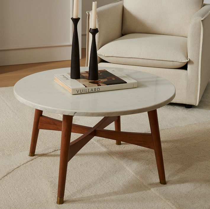 Round marble wood coffee table discount