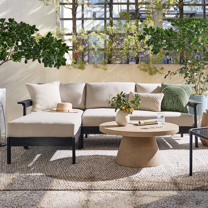 Playa Outdoor 2 Piece Reversible Chaise Sectional Mast Plain Weave White Alabaster West Elm
