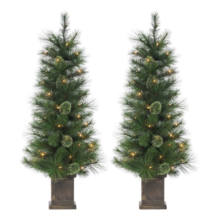 Pre-Lit Faux Potted Cashmere Pine Trees (Set of 2)