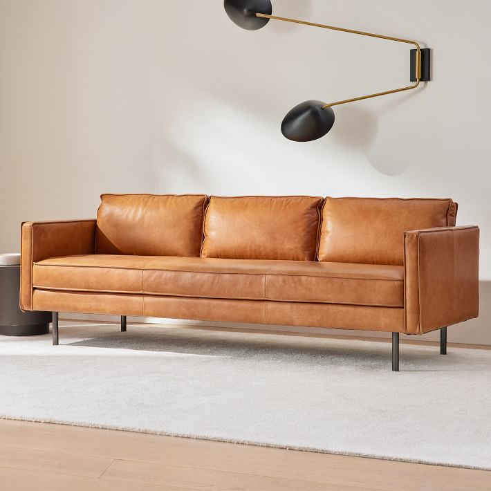 Axel 60 Sofa Ludlow Leather Gray Gray Smoke Metal West Elm