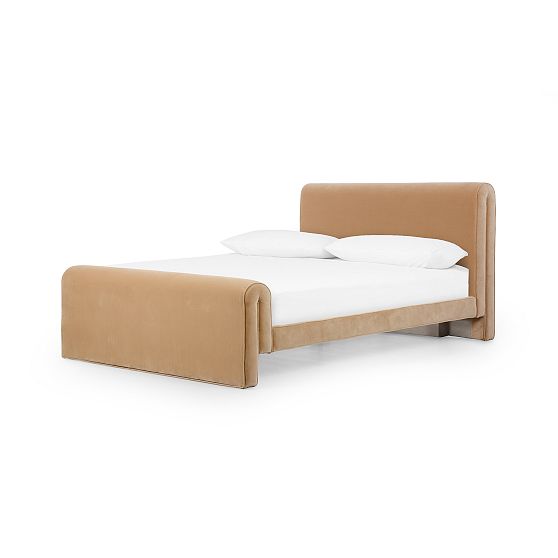 Surrey Camel Queen Linen Upholstered Bed with Metal Frame