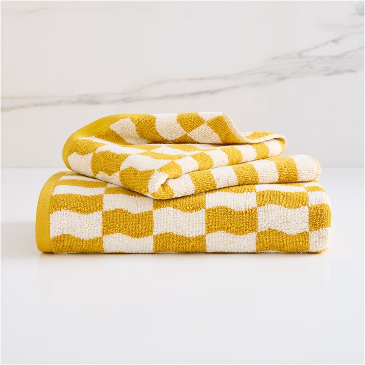 Wavy Blocks Towel Sets - dark horseradish