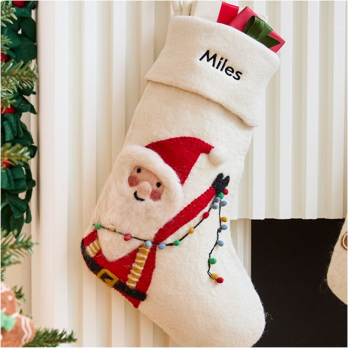 Santa w/ Lights Felt Stocking