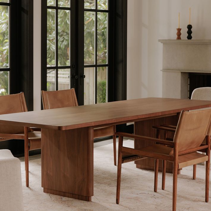 Rina Curved Oak Pedestal Dining Table | West Elm