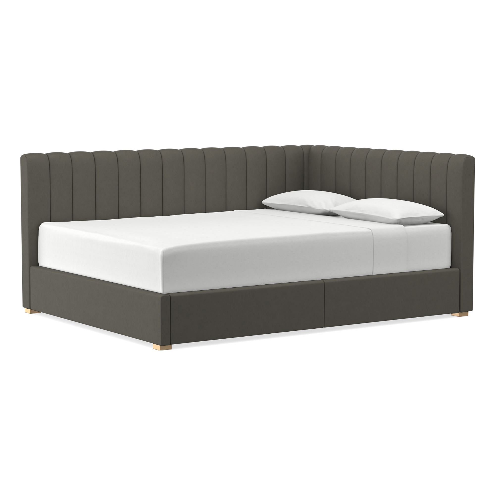 Avalon Corner Storage Bed Queen Yarn Dyed Linen Weave Alabaster