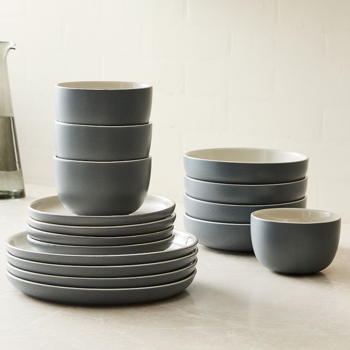 Kaloh Stoneware Dinnerware (Set of 16) - Anchor Grey