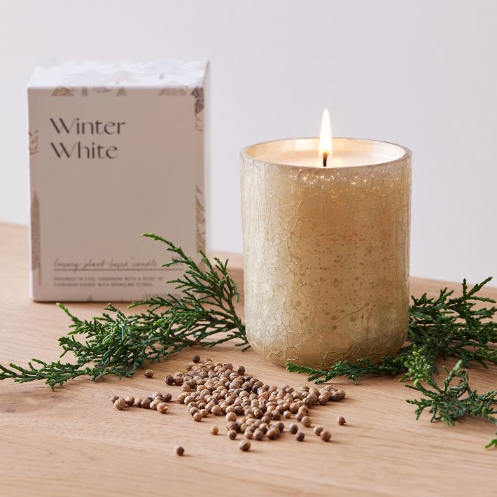 Boxed Crackled Glass Candle - Winter White
