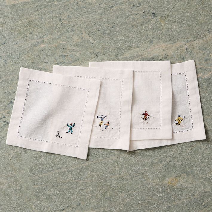 St. Jude Holiday Skiers Embroidered Cocktail Napkin Sets