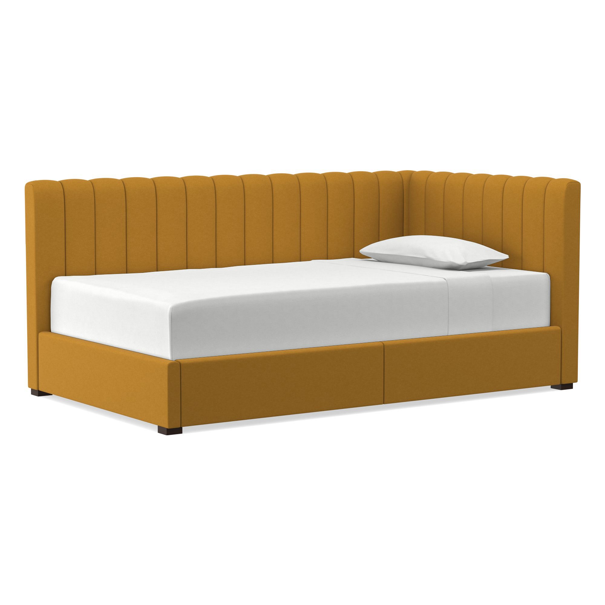 Avalon Corner Storage Bed Queen Yarn Dyed Linen Weave Alabaster