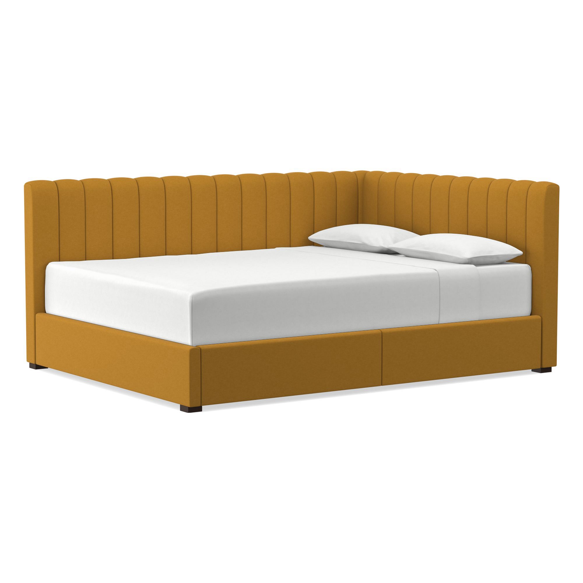 Avalon Corner Storage Bed Queen Yarn Dyed Linen Weave Alabaster