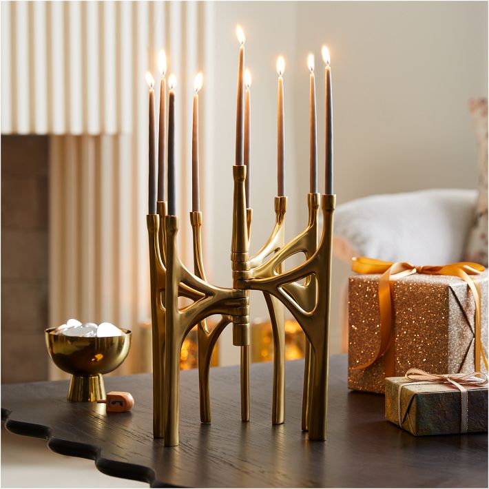 Aluminum Menorah – Polished With Hammered Detail & Anodized Cups, Wall Of Freedom Design