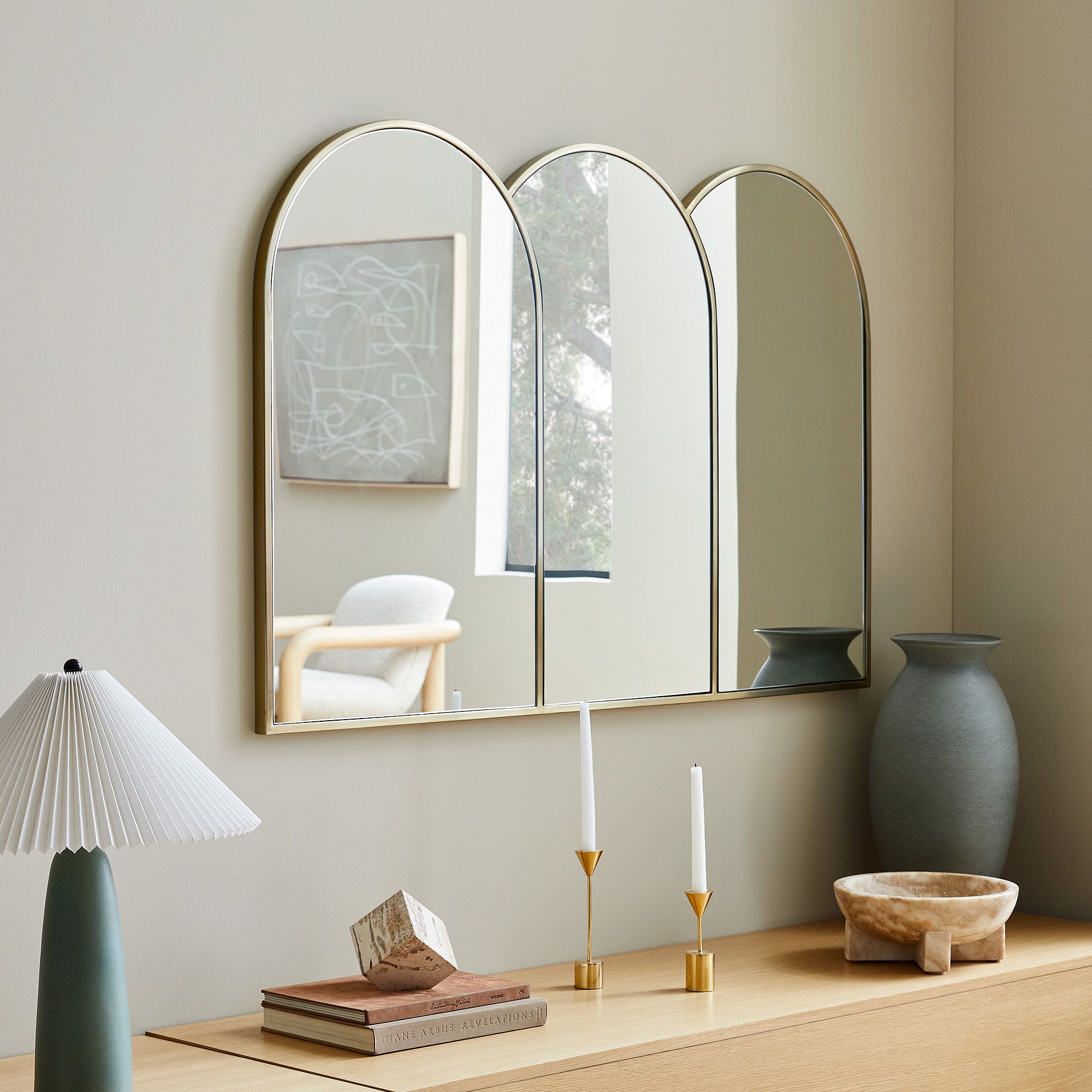 Triple Arched Metal Frame Wall Mirror - Antique Brass