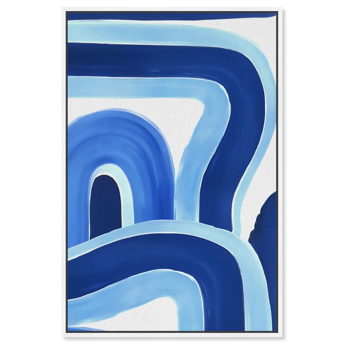 Blue Layered Curves Framed Canvas Wall Art