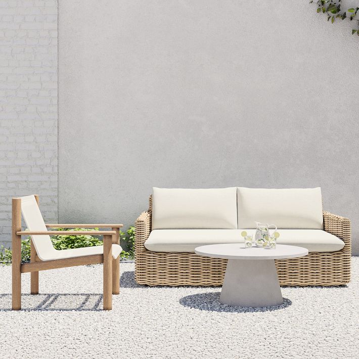 Westport Slim Profile Outdoor Sofa (68&quot;), Cusco Textilene&#174; Sling Lounge Chair &amp; Concrete Pedestal Round Coffee Table (32&quot;) Set
