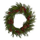 Faux Cypress w/ Berries &amp; Pine Cones Wreath