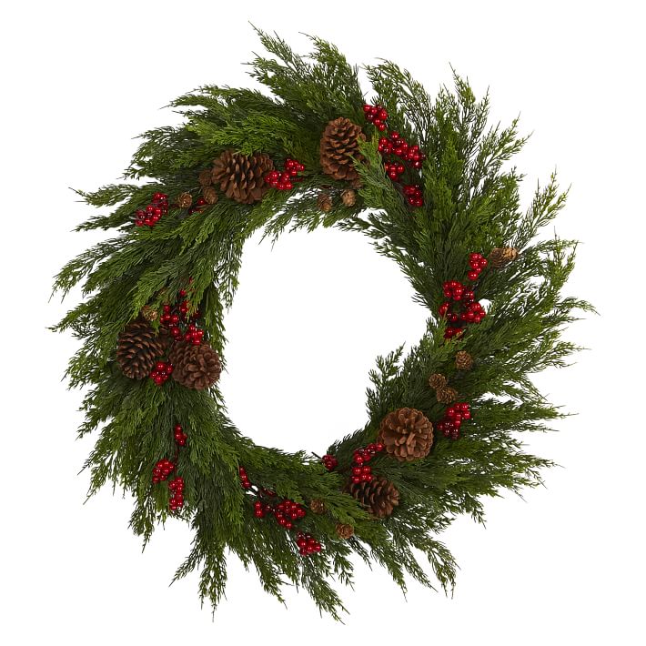 Faux Cypress w/ Berries &amp; Pine Cones Wreath