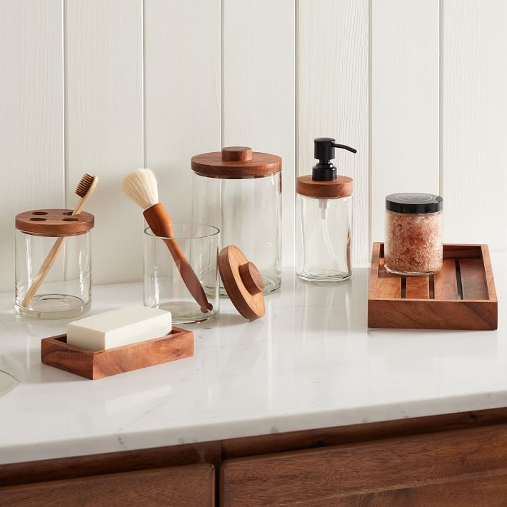 Clover Wood & Glass Bath Accessories; Set of 3