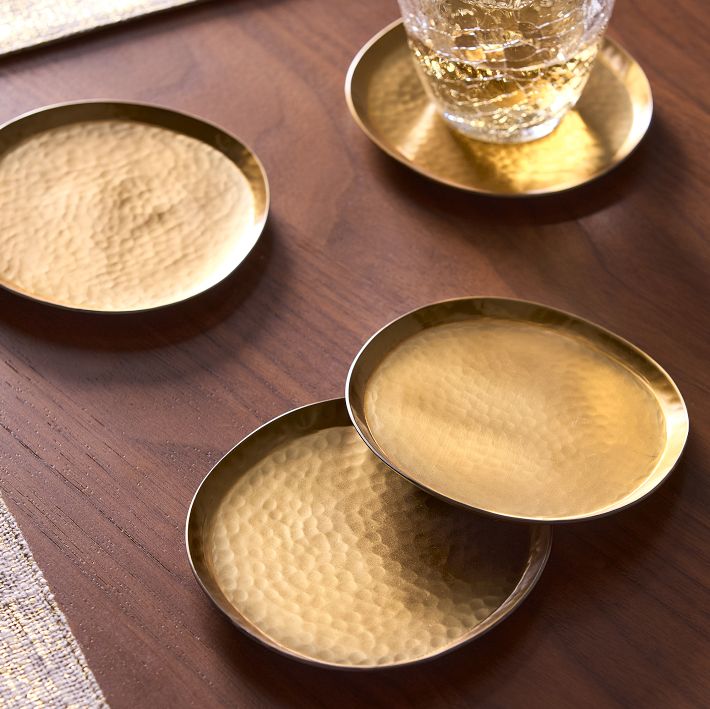 Hammered Metal Coaster Set
