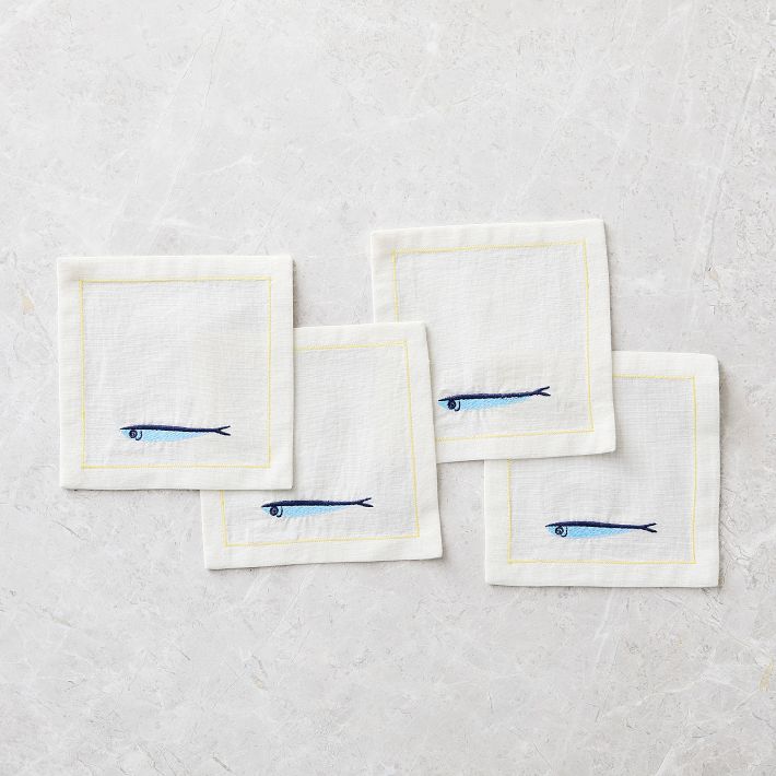 Sardine Embroidered Cocktail Napkin Sets