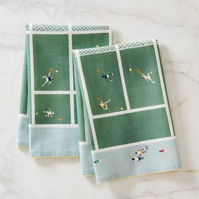 West elm テニス イラスト ビーチタオル Tennis Scene Beach Towel | West Elm