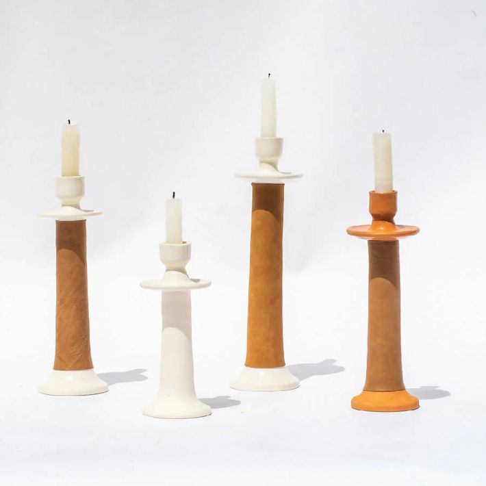 Alcantara Frederic Leather Wrapped Candle Holder