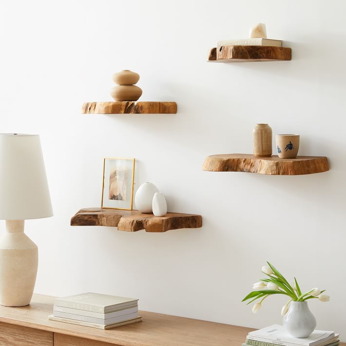 Floating Teak Wood Natural Edge Shelf Floating Teak Wood Natural Edge Shelf