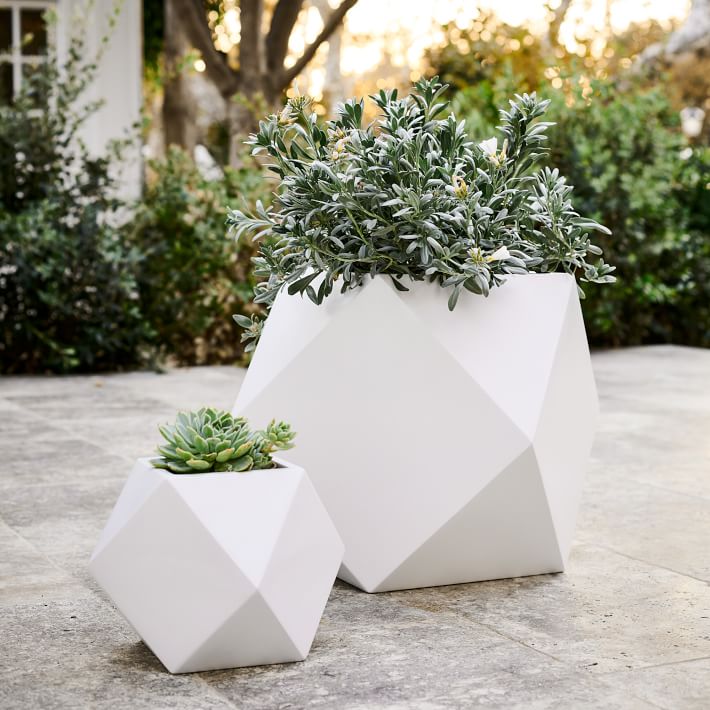 Faceted Modern Fiberstone Indoor/Outdoor Planters