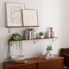 Linear Cool Walnut Wood Wall Shelves with Parallel Brackets