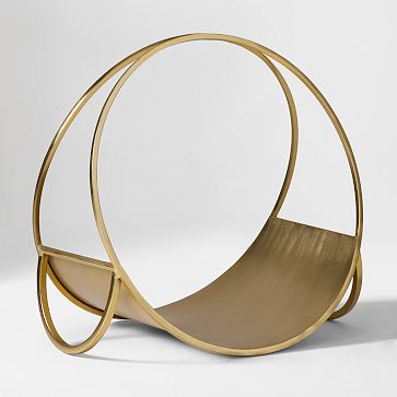 Graphic Metal Firewood Holder, Antique Brass