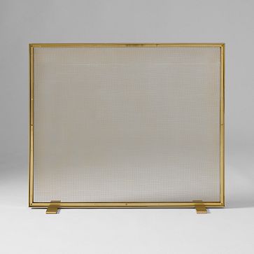 Thin Metal Fireplace Screen, Antique Brass, 38x32