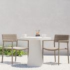 Concrete Pedestal Outdoor Round Dining Table (32&quot;&ndash;60&quot;) &amp; Westport Stacking Arm Dining Chairs Set