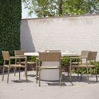 Concrete Pedestal Outdoor Round Dining Table (32&quot;&ndash;60&quot;) &amp; Westport Stacking Arm Dining Chairs Set