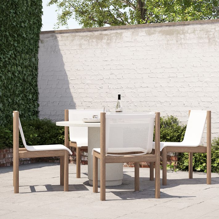 Fluted Outdoor Bistro Table (44&quot;) &amp; Cusco Stacking Dining Chairs Set