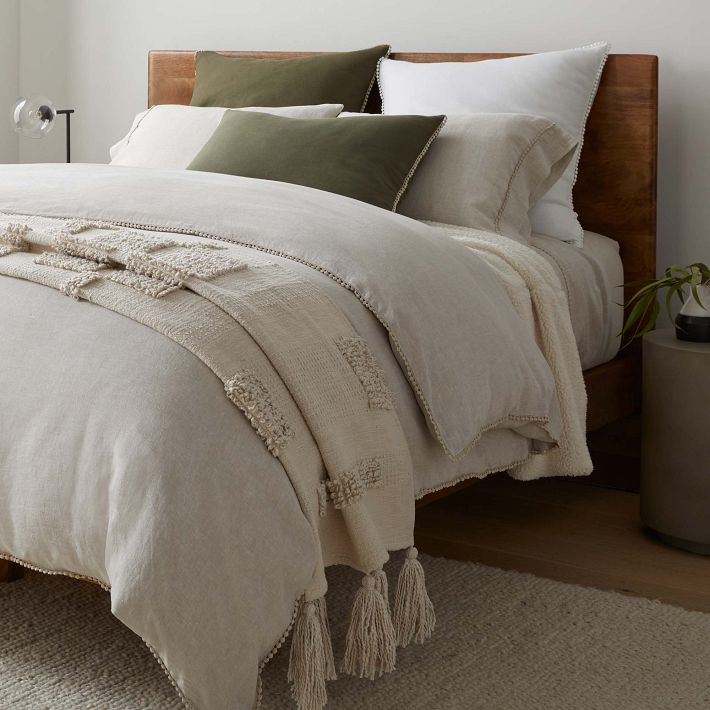 European Flax Linen Pom Pom Duvet Cover &amp; Shams