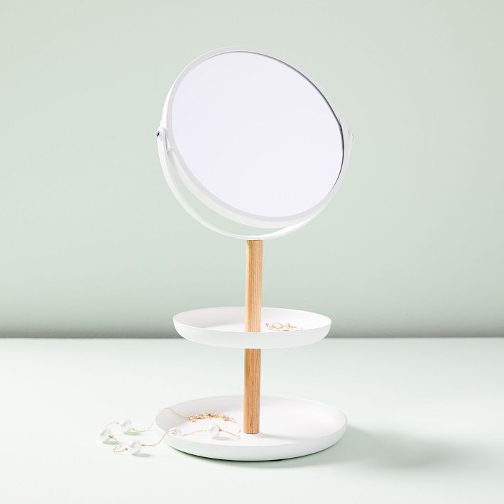 Two-Tier Jewelry Tray With Mirror - Steel + Wood - Yamazaki Home