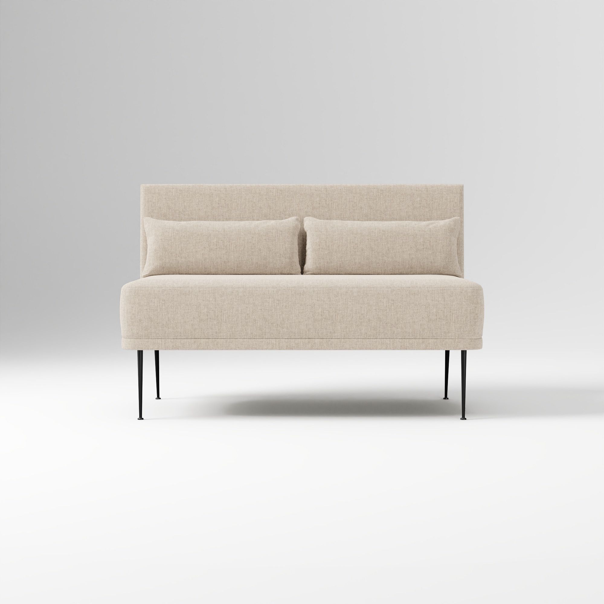 Modern Banquette Armless Bench, Yarn Dyed Linen Weave Oatmeal, Dark Bronze