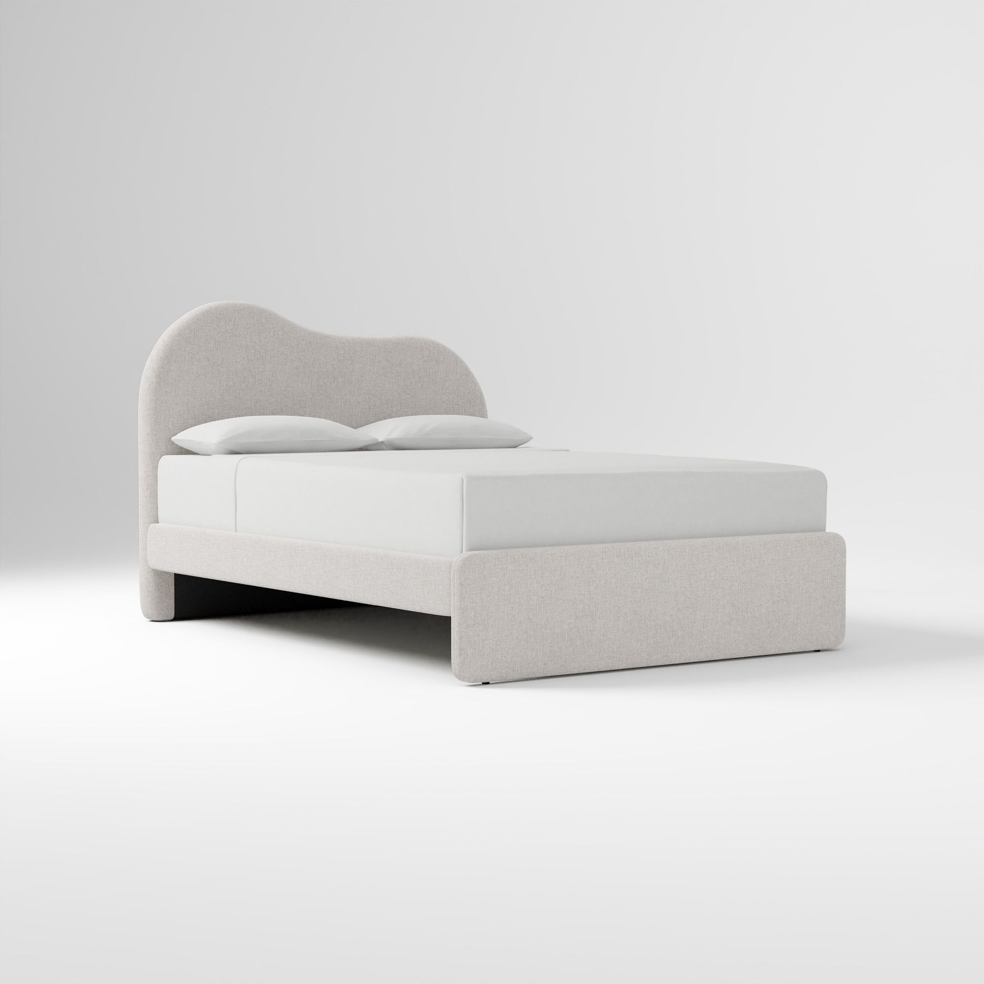 Alba Asymmetric Upholstered Bed, Full, Yarn Dyed Linen Weave, Alabaster