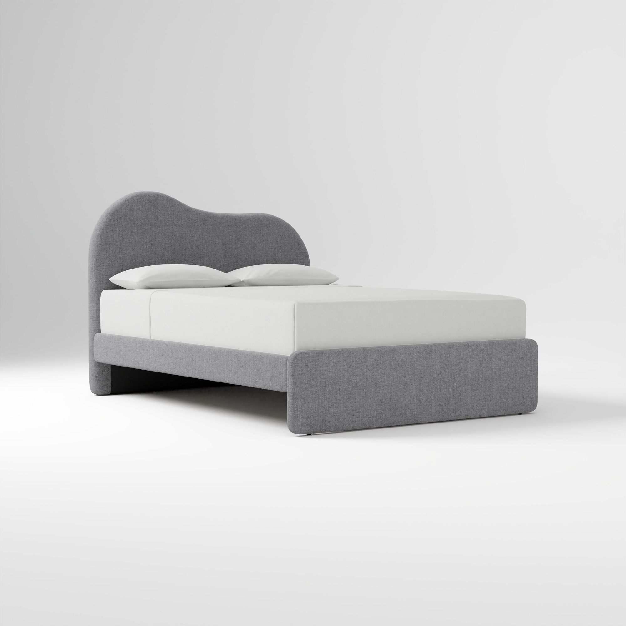 Alba Asymmetric Upholstered Bed, Full, Yarn Dyed Linen Weave, Alabaster
