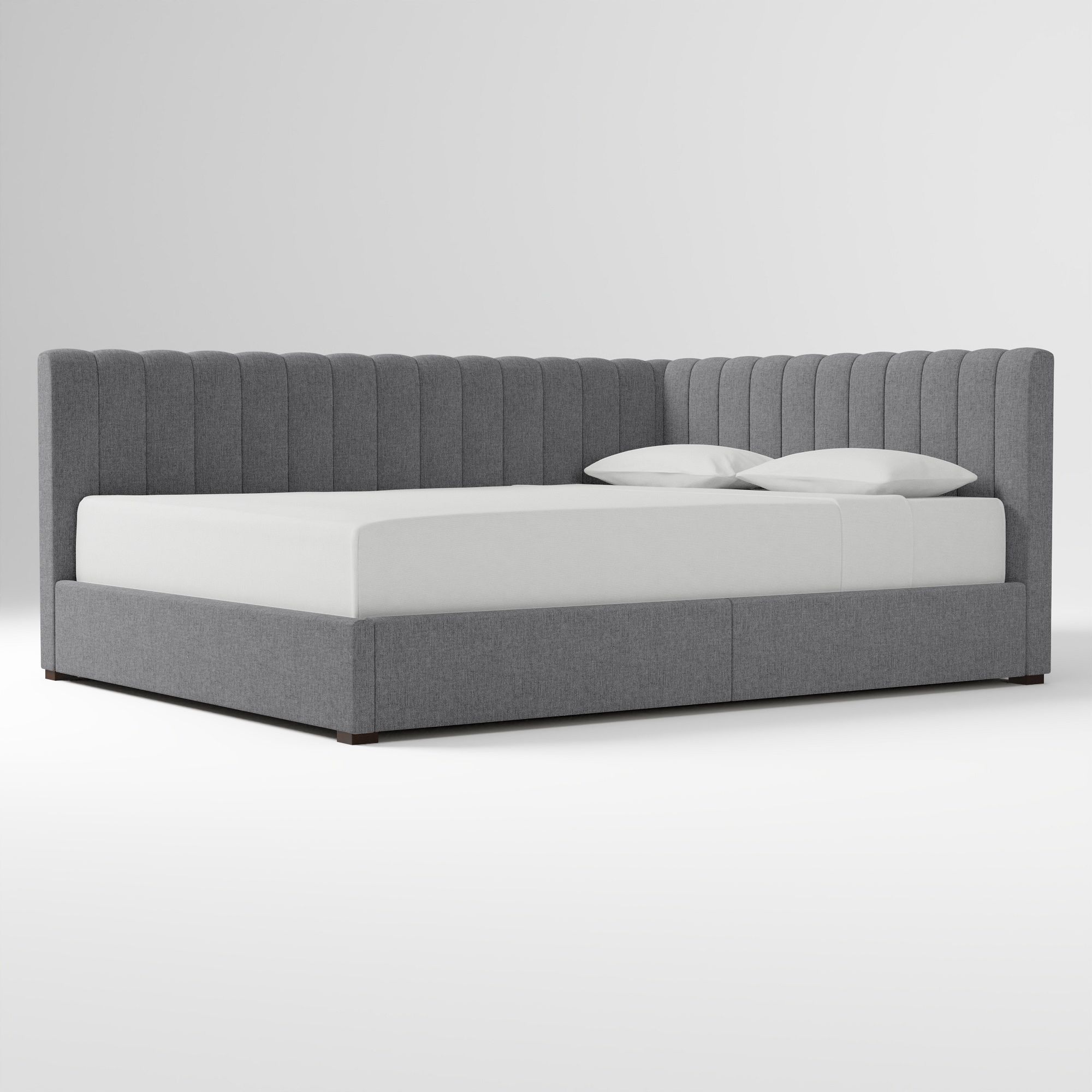 Avalon Corner Storage Bed Queen Yarn Dyed Linen Weave Alabaster