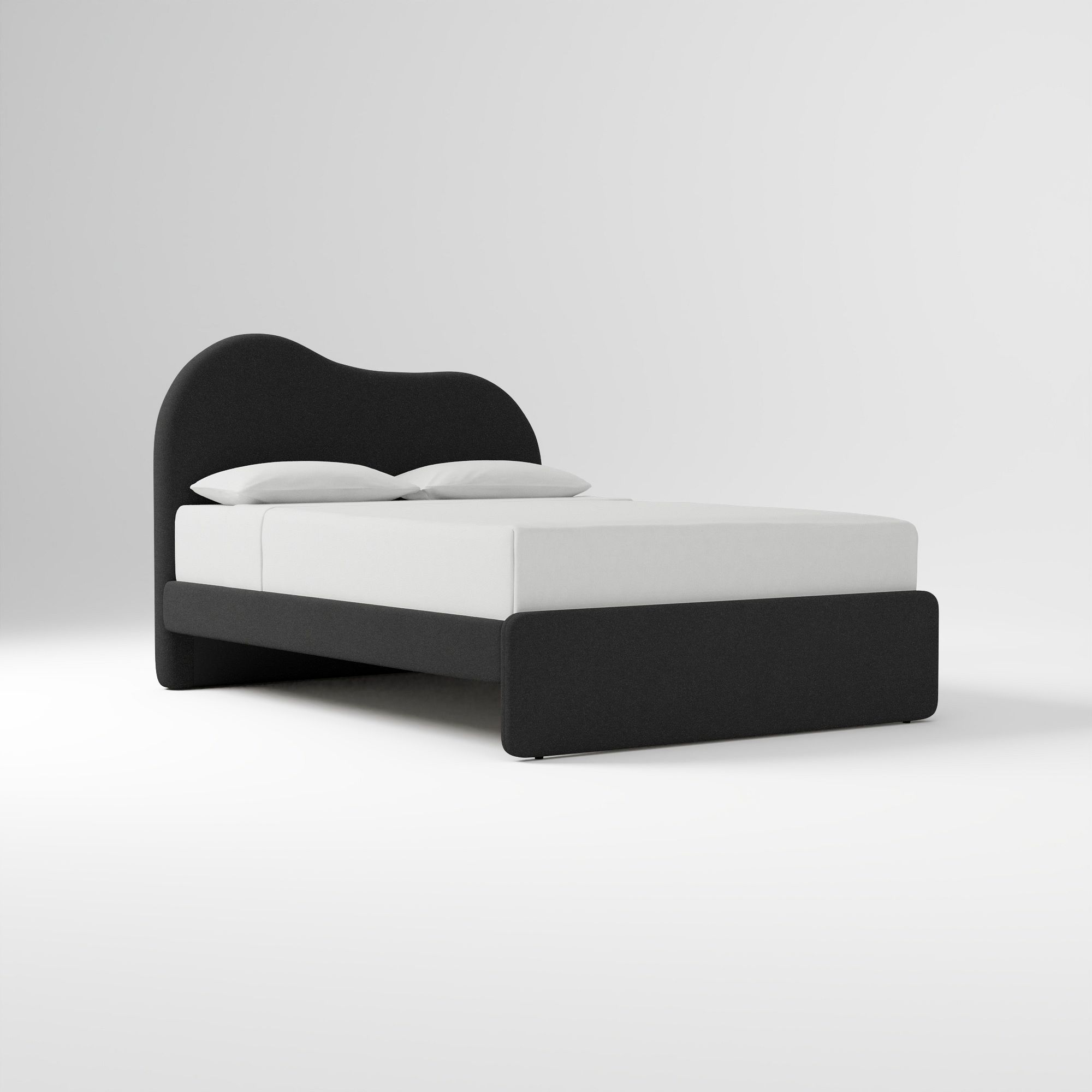 Alba Asymmetric Upholstered Bed, Full, Yarn Dyed Linen Weave, Alabaster
