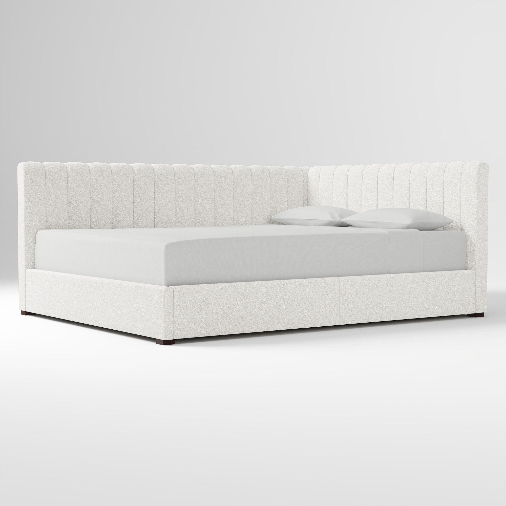 Avalon Corner Storage Bed Queen Yarn Dyed Linen Weave Alabaster