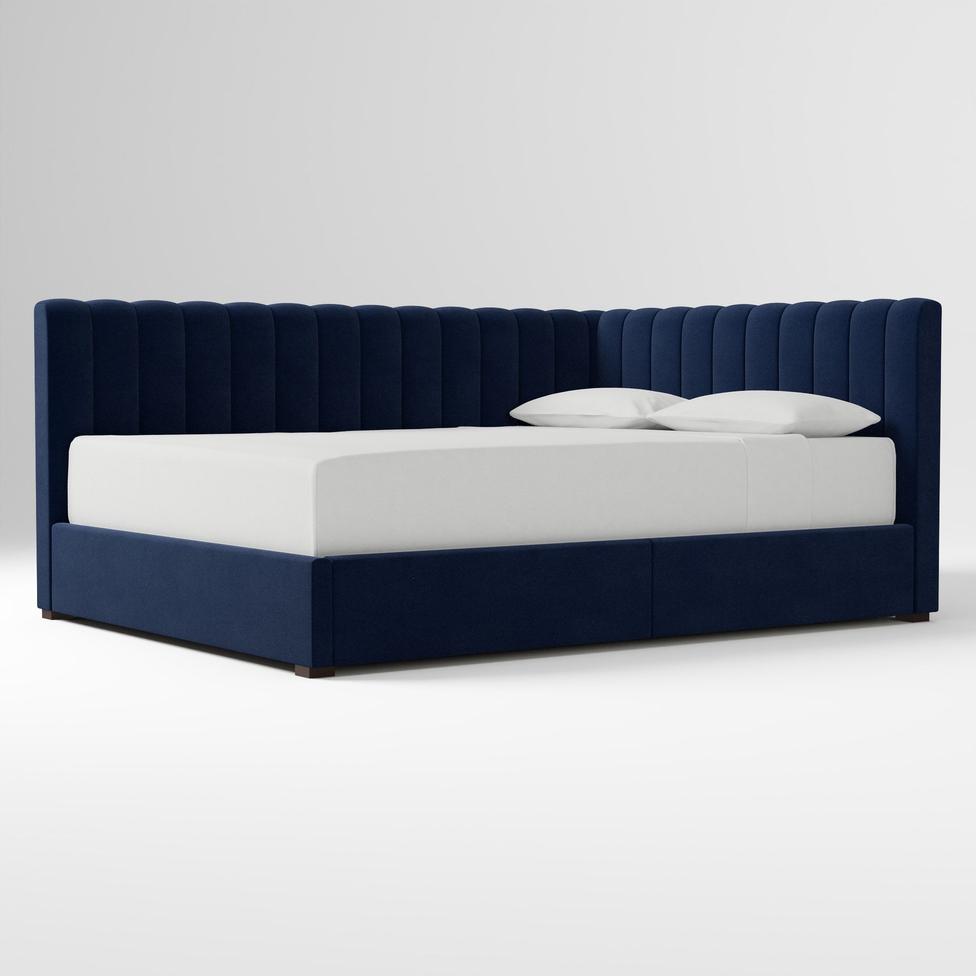Avalon Corner Storage Bed Queen Yarn Dyed Linen Weave Alabaster
