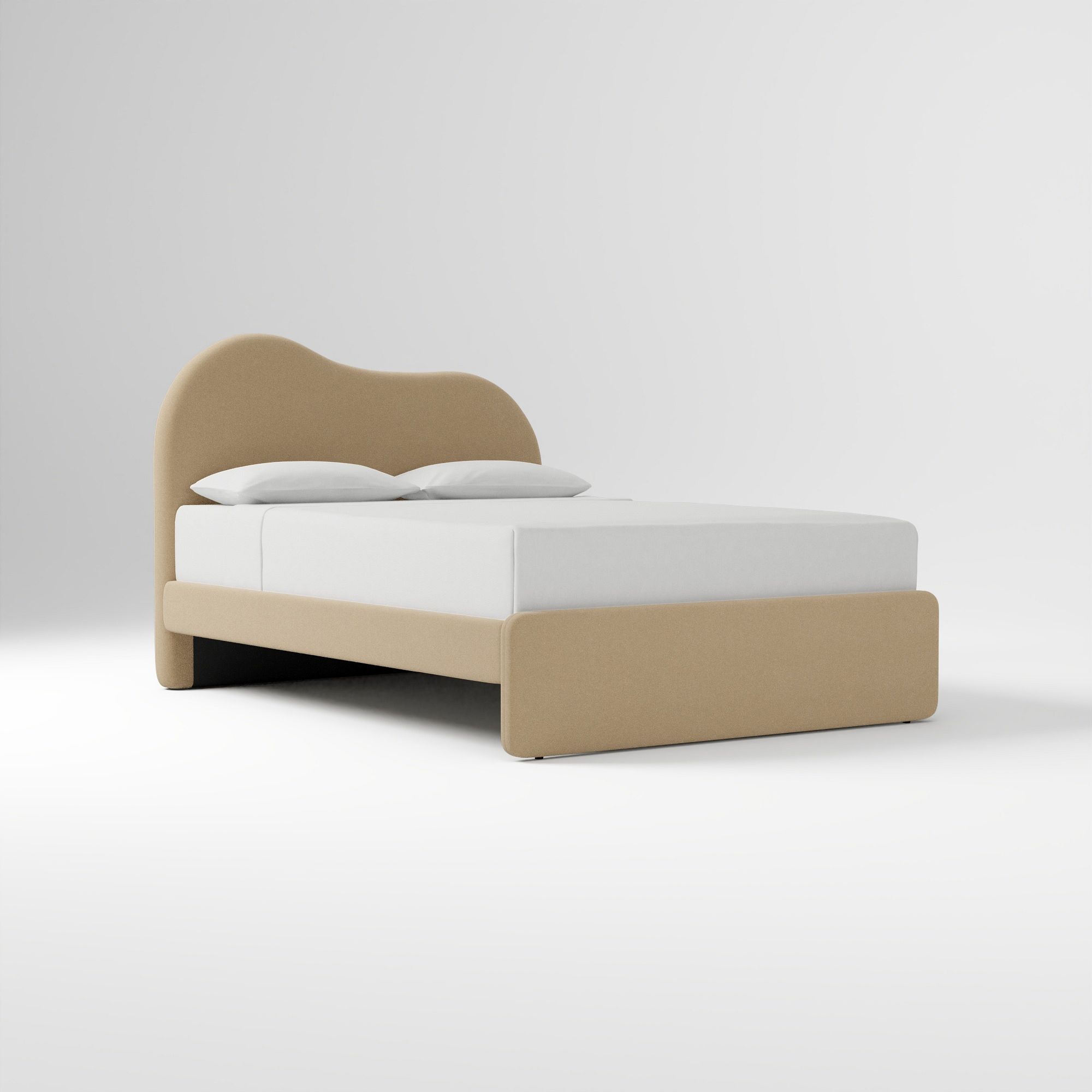 Alba Asymmetric Upholstered Bed, Full, Yarn Dyed Linen Weave, Alabaster